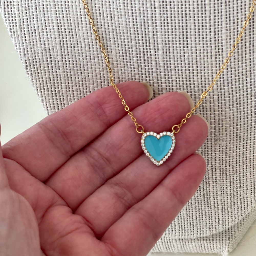 turquoise enamel gold plated with cz necklace.. never worn